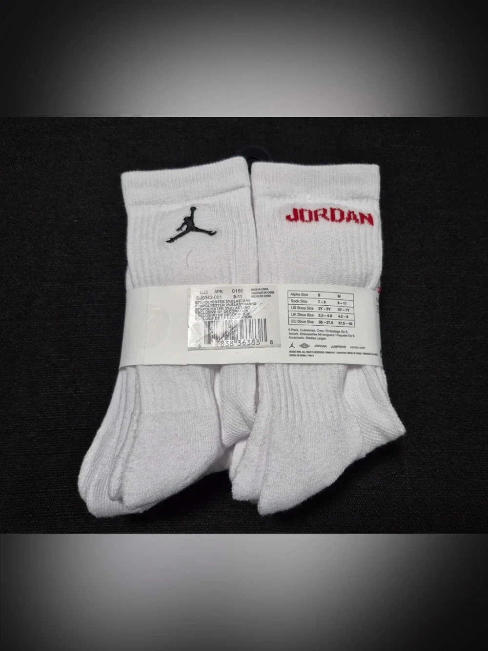 Nike Air Jordan White Crew Socks with Red and Black Logo - 6 Pack